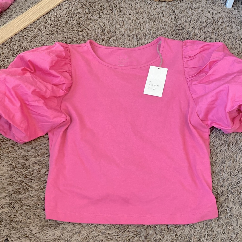 NWT Pink fluff sleeve shirt